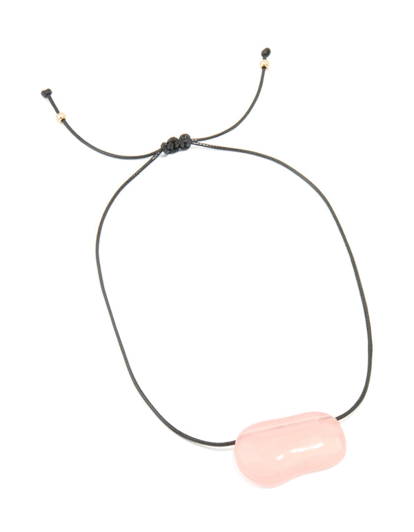 Pink Acrylic Pebble Large Cord Pendant Necklace