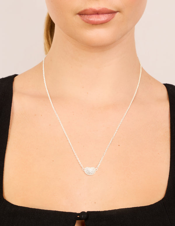 Silver Plated Cubic Zirconia Small Pebble Pendant Necklace