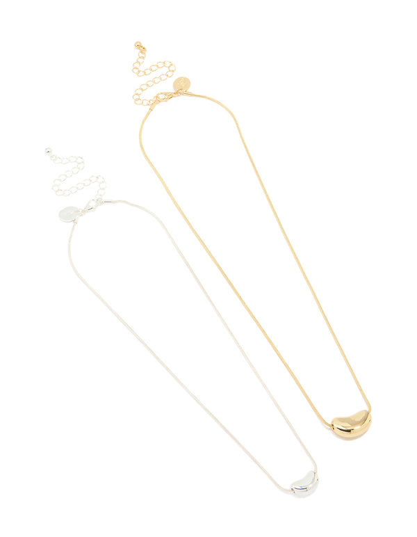 Mixed Metal Pebble Pendant Necklaces 2-Pack