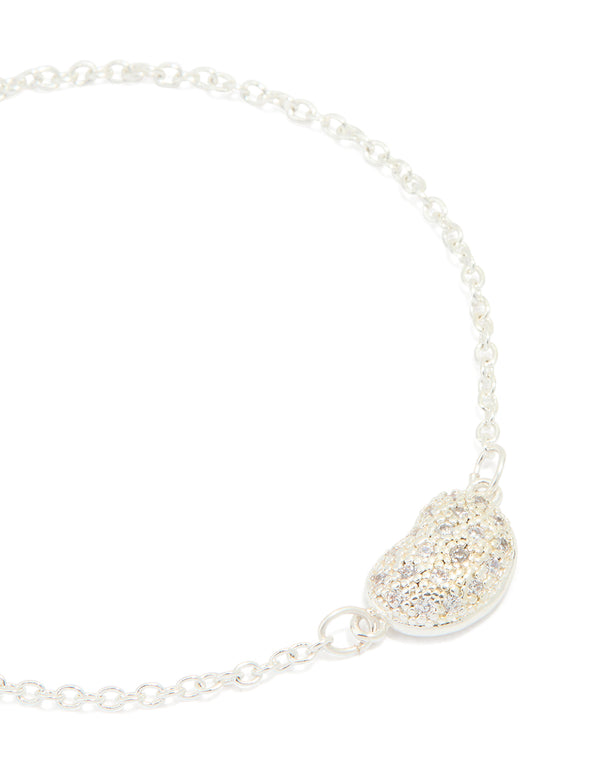 Silver Plated Brass Cubic Zirconia Single Pebble Bracelet