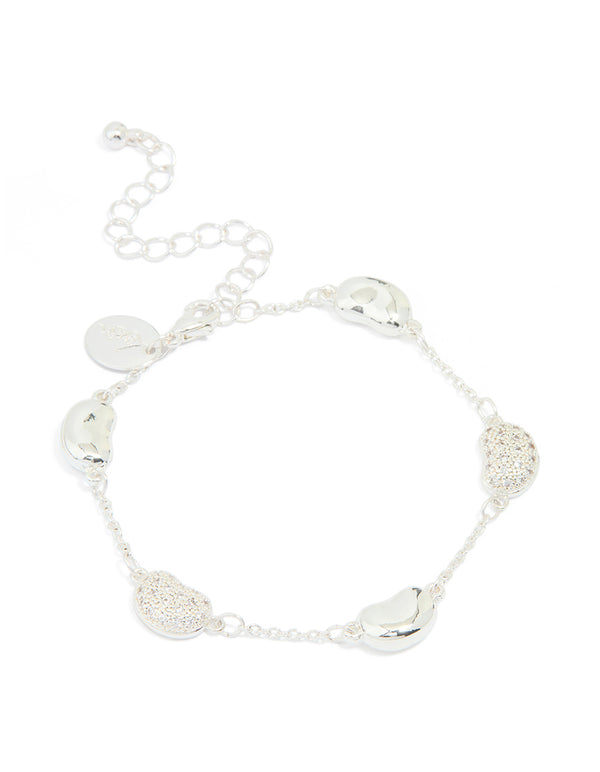 Silver Plated Brass Cubic Zirconia Pebble Charm Bracelet