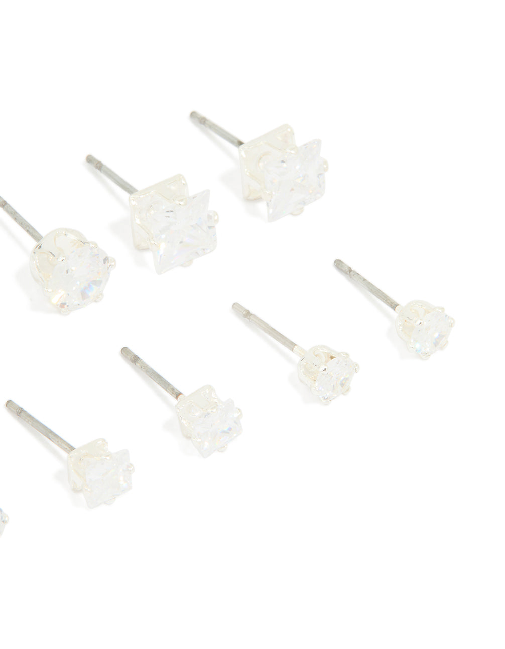 Silver Multi-Shape Cubic Zirconia Stud Earrings 6-Pack