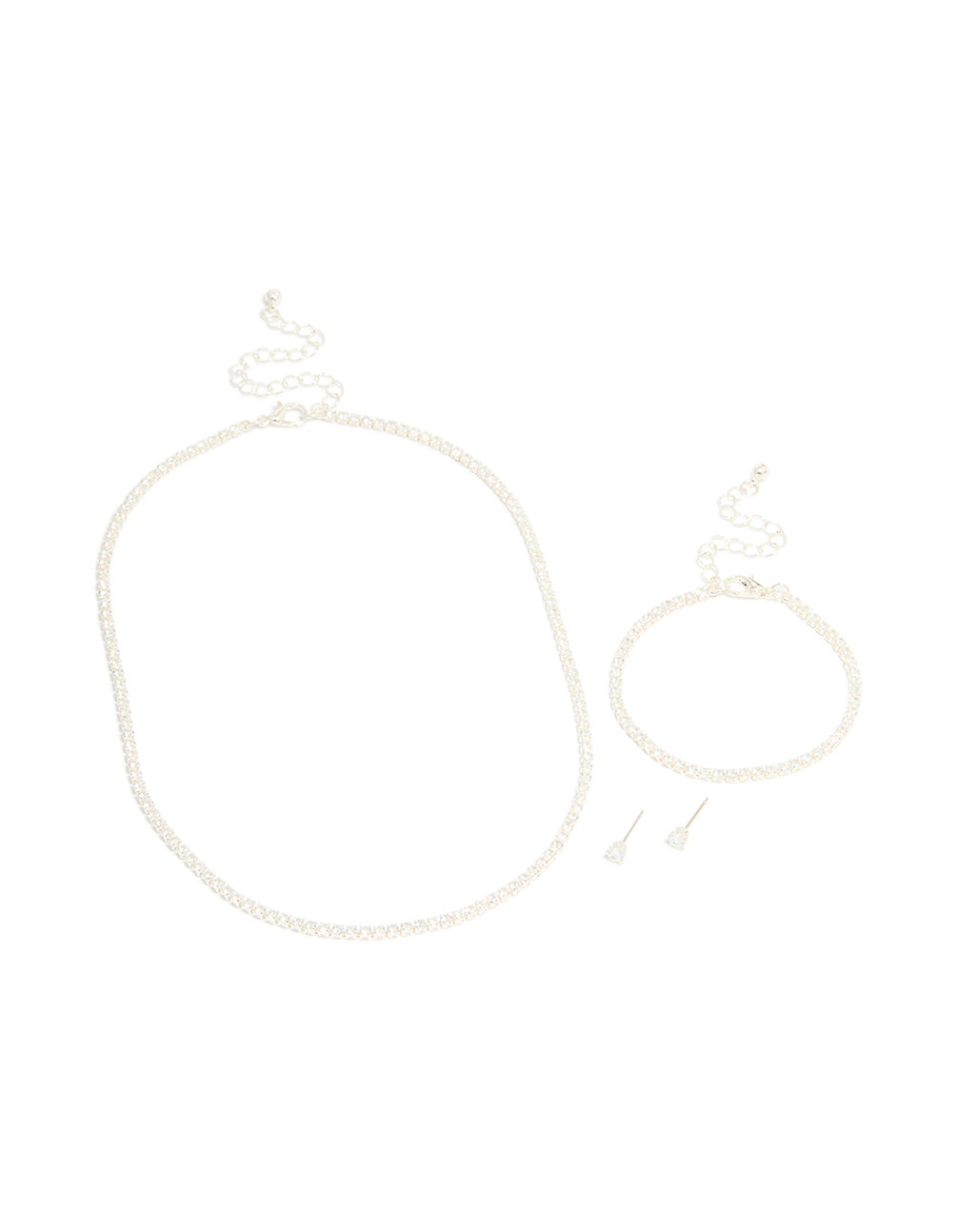 Silver Cubic Zirconia Tennis Necklace, Bracelet & Earrings Set