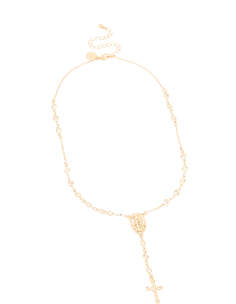 Gold Plated Cubic Zirconia Cross Rosary Y-Necklace