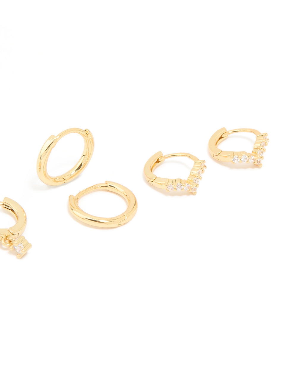 Gold Plated Cubic Zirconia Flower Huggie Earrings 4-Pack