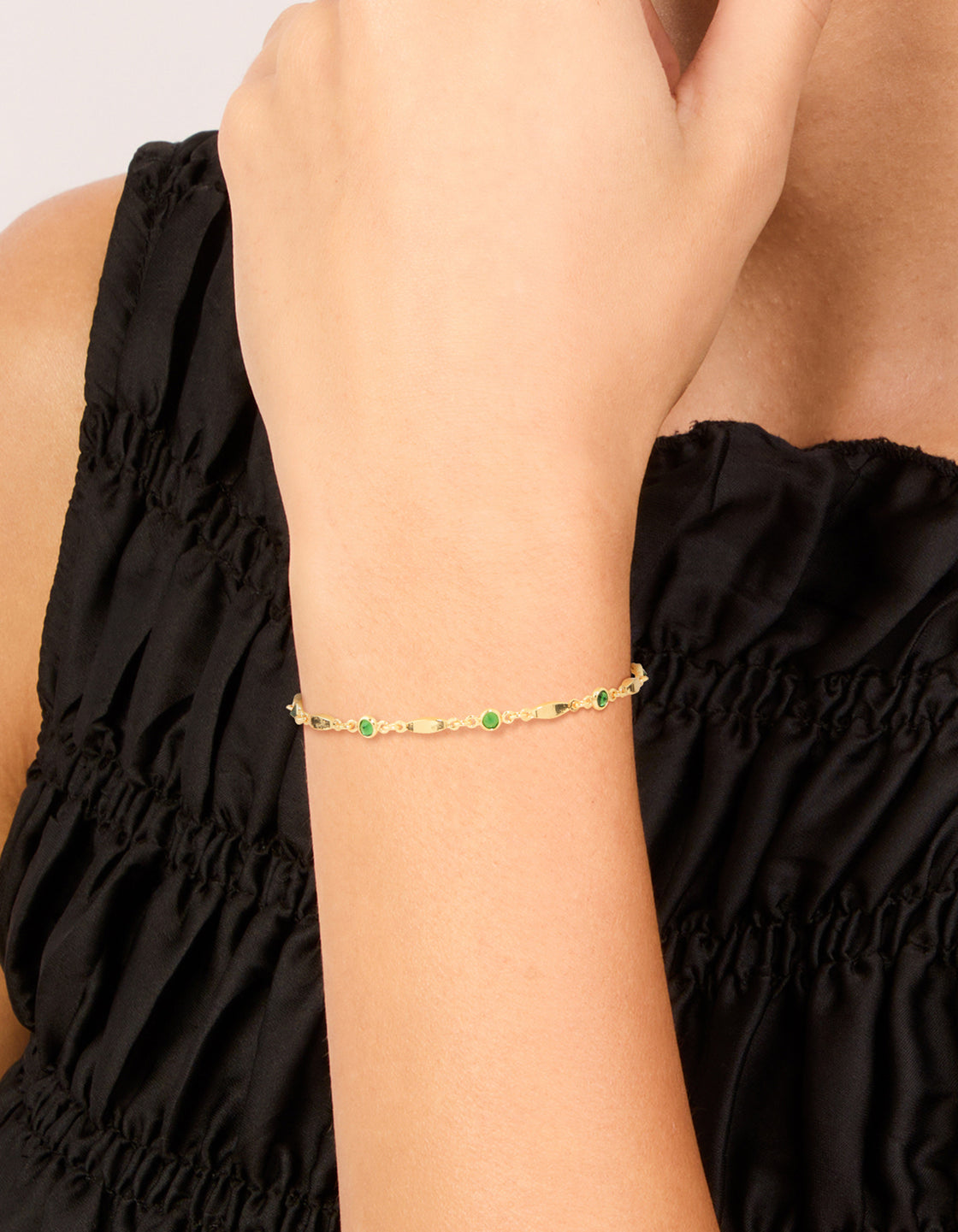 Gold Plated Emerald Cubic Zirconia Oval Bracelet