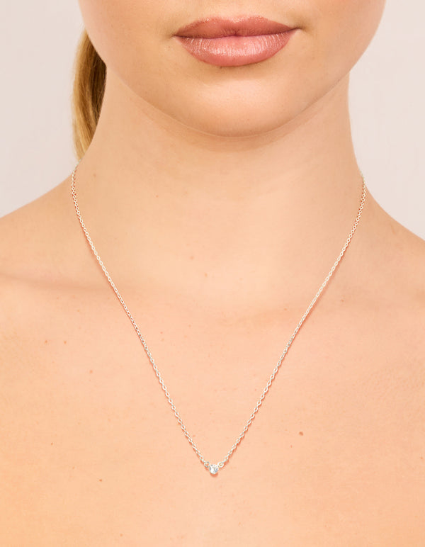 Silver Plated Brass Cubic Zirconia Mini Bezel Pendant Necklace