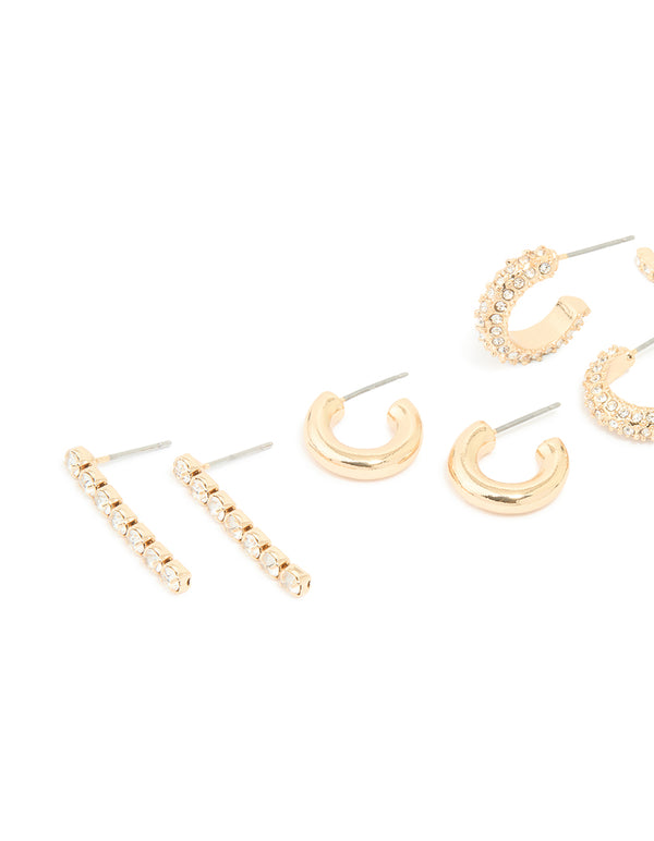 Gold Diamante Mixed Drop & Stud Earrings 5-Pack