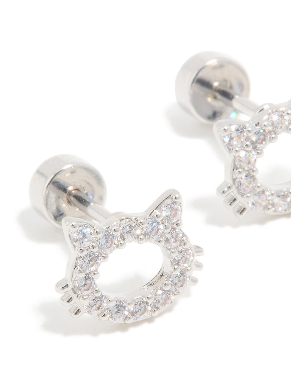 Kids Surgical Steel Cubic Zirconia Cat Flat Back Studs