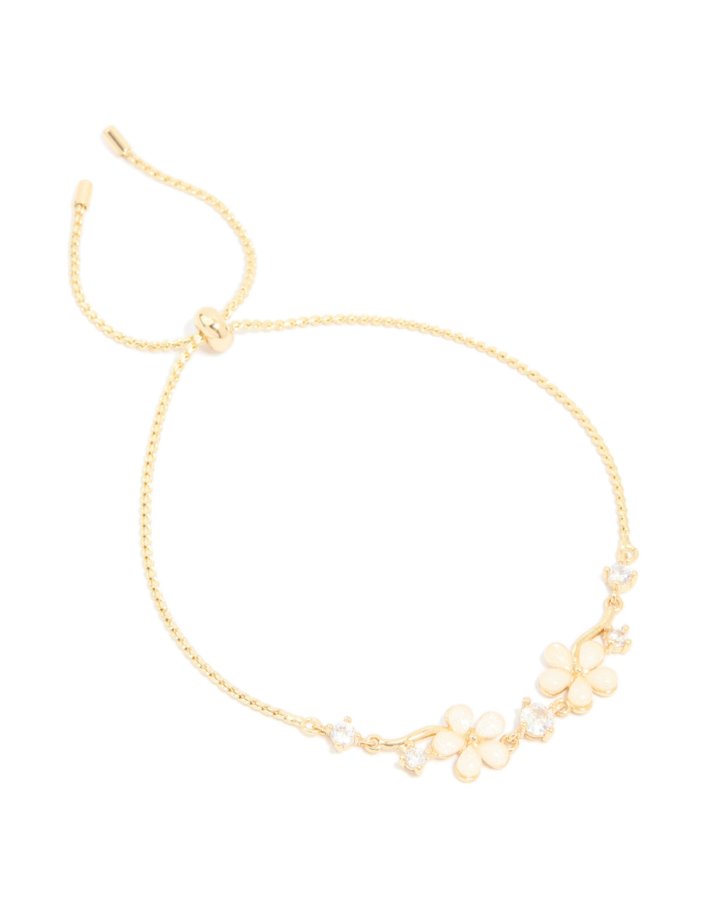 Gold Plated Cubic Zirconia Flower Detail Toggle Bracelet