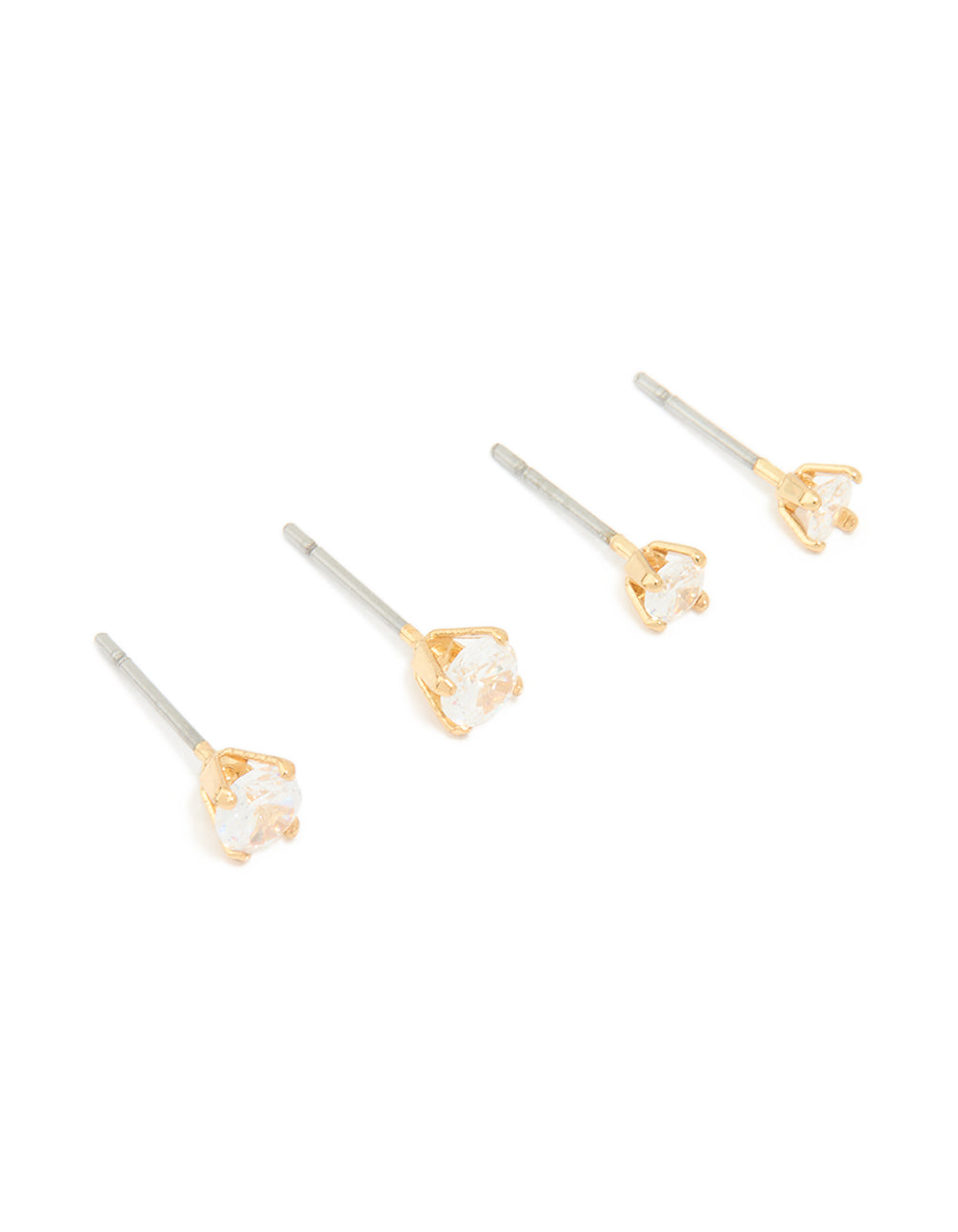 Gold Plated Cubic Zirconia Round Stud Earrings Set