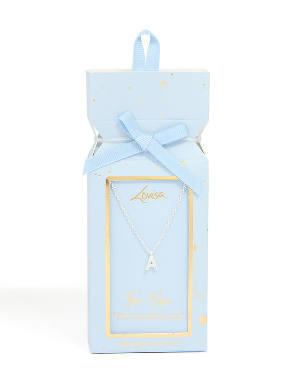 Silver Plated Brass Cubic Zirconia Letter A Necklace