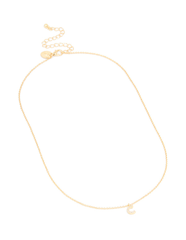 Gold Plated Brass Cubic Zirconia Letter C Necklace