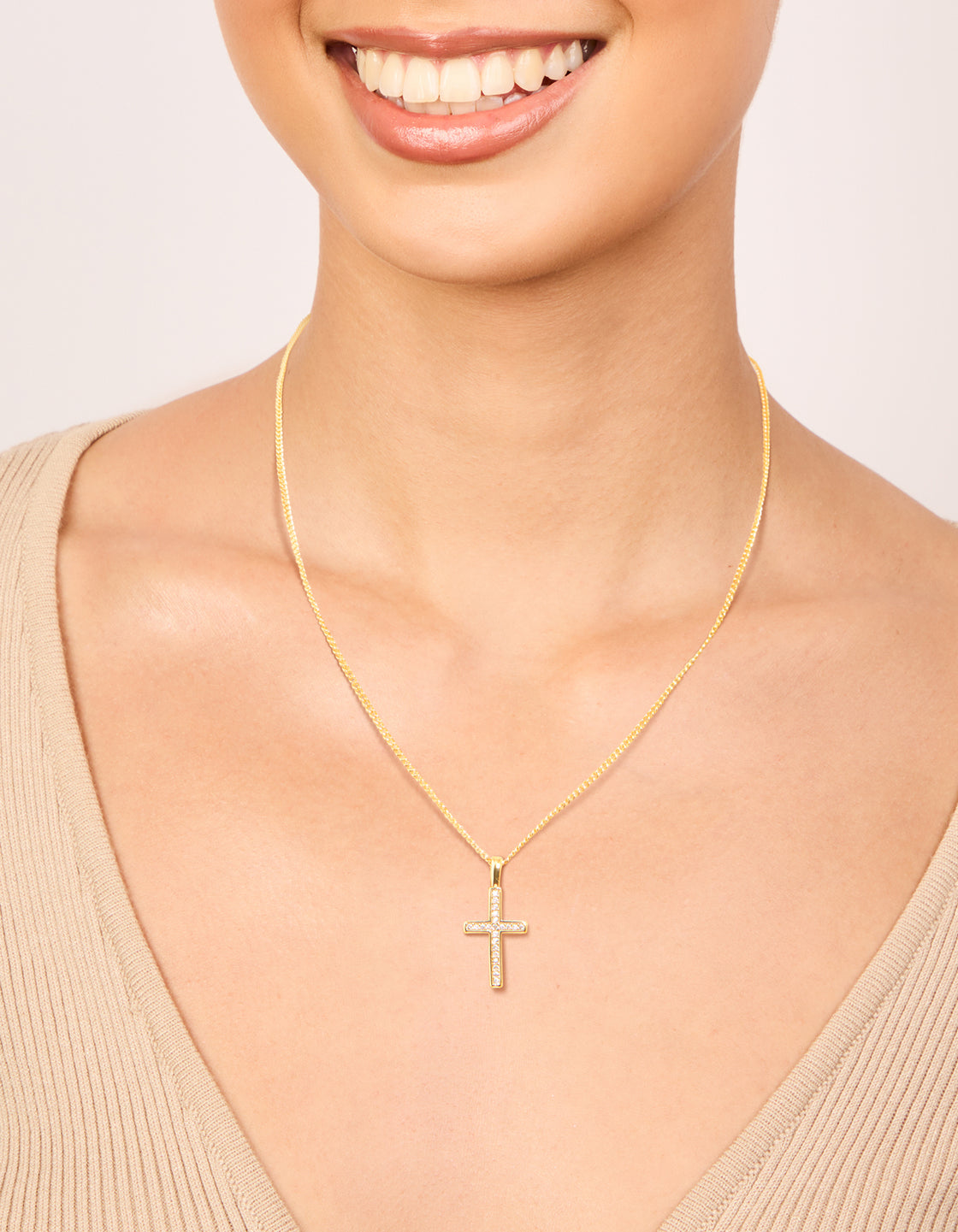 Gold Plated Cubic Zirconia Cross Pendant Necklace