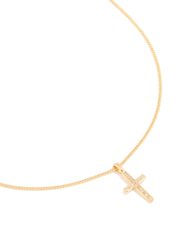 Gold Plated Cubic Zirconia Cross Pendant Necklace