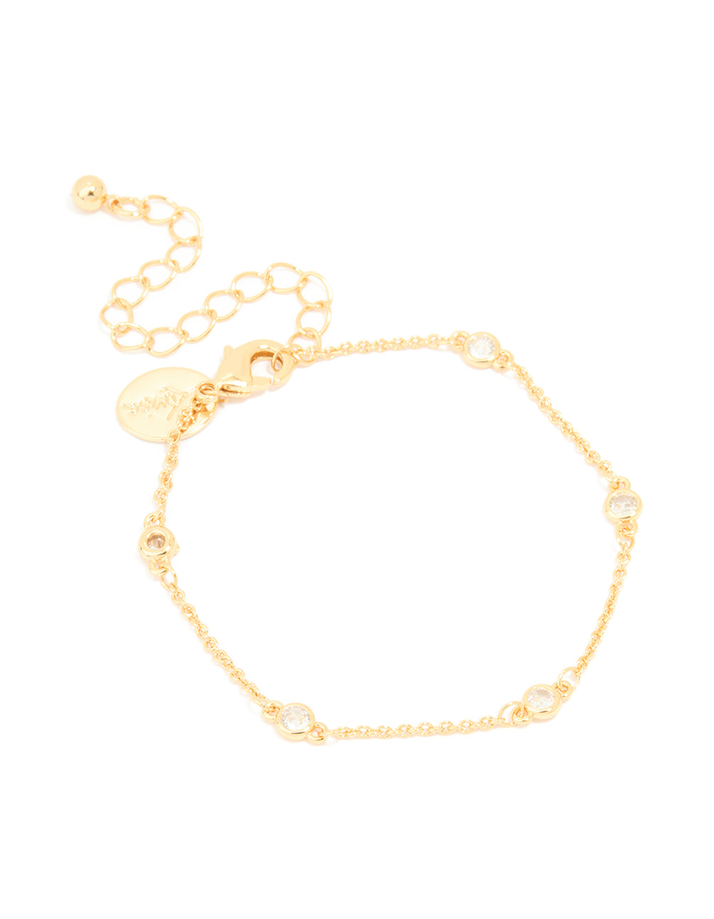 Gold Plated Cubic Zirconia Round Station Bracelet