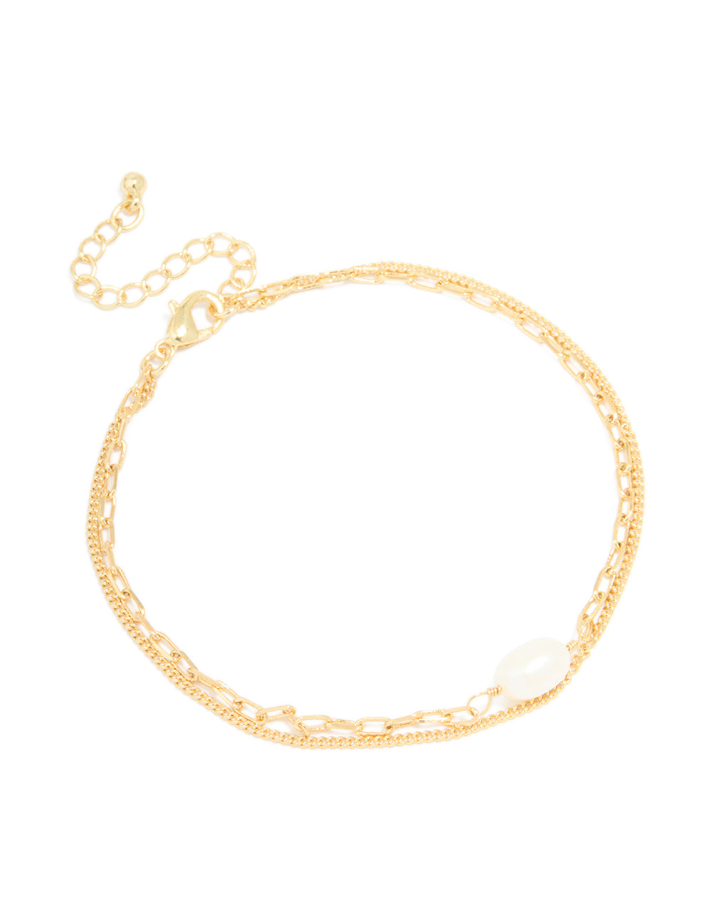 Gold Plated Freshwater Pearl Chain Layered Bracelet