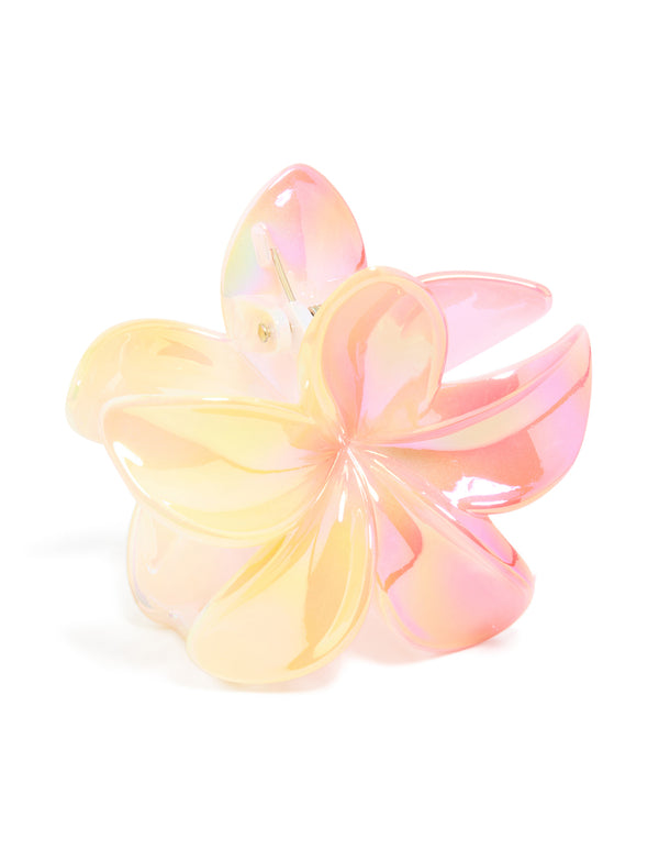 Iridescent Pink Frangipani Flower Claw Clip