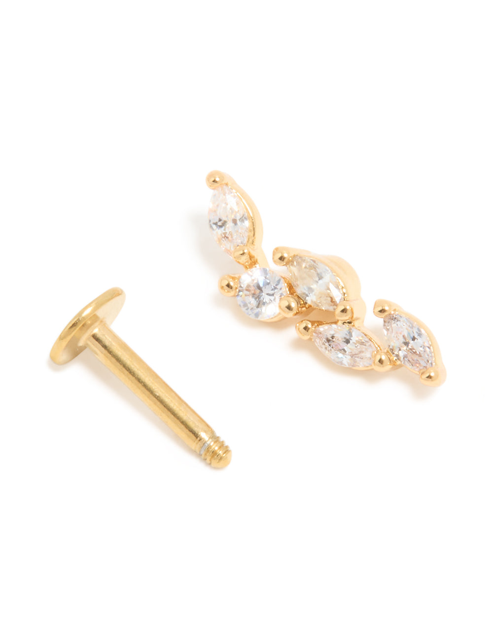 Gold Plated Surgical Steel Cubic Zirconia Medium Leaf Single Flat Back Stud
