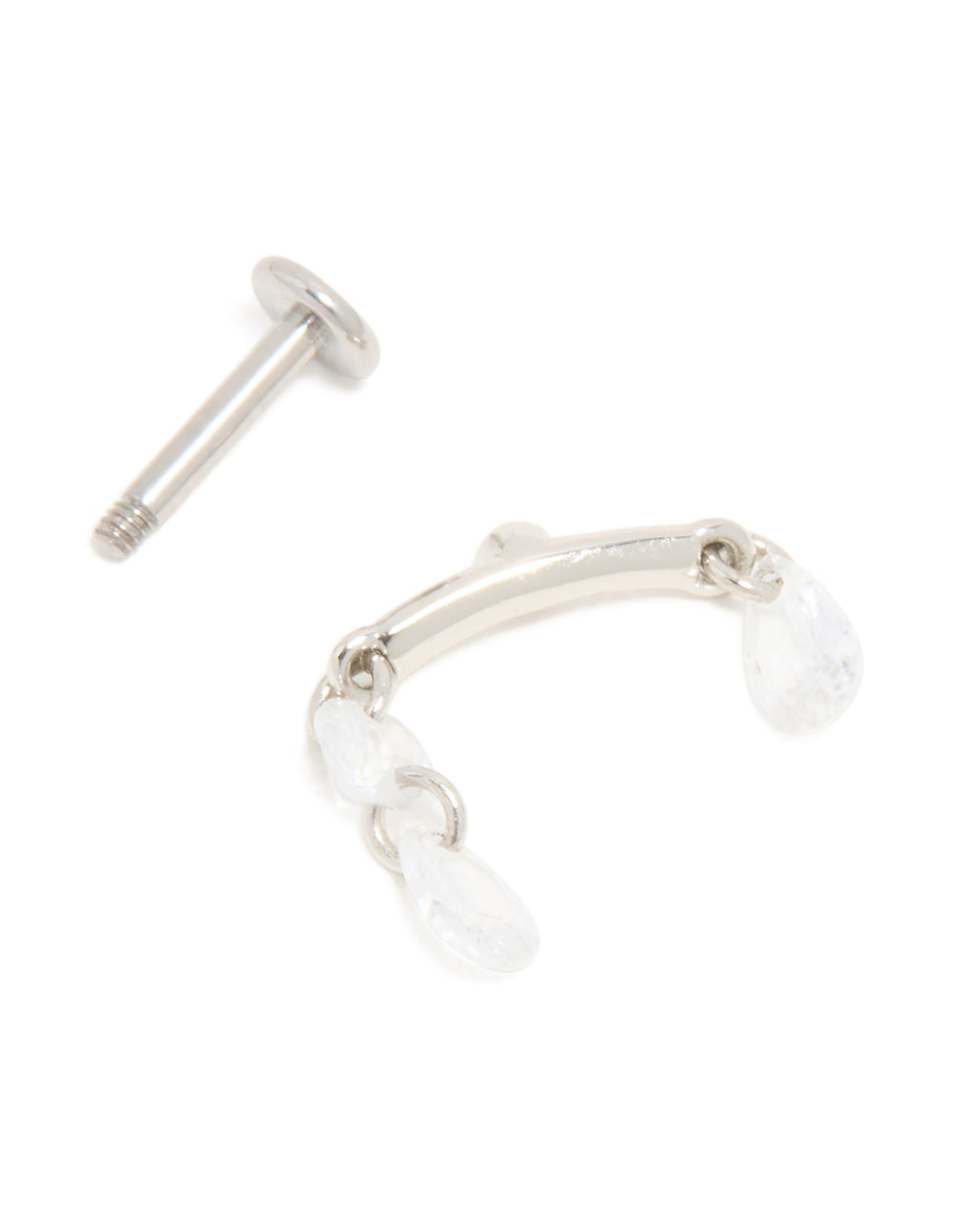Titanium Double Cubic Zirconia Crawler Single Flat Back Stud