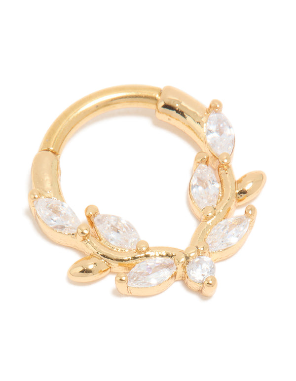 Gold Plated Titanium Cubic Zirconia Vine Clicker Ring