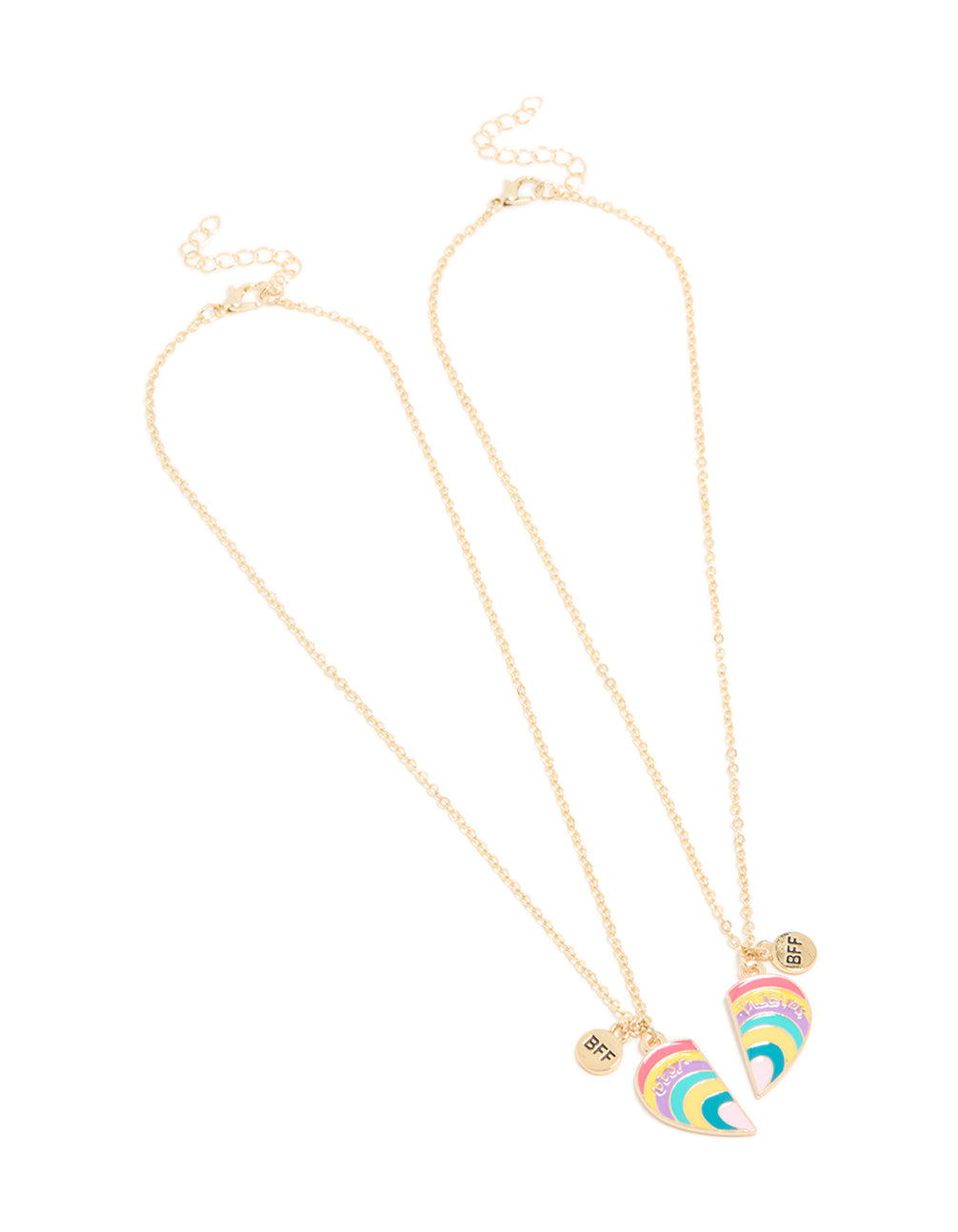 Kids Gold Rainbow BFF Heart Necklace Pack