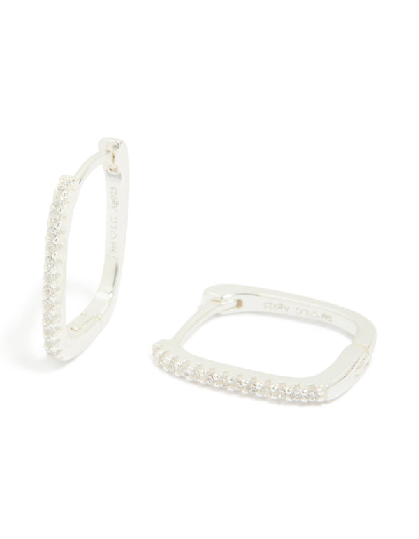 Sterling Silver Cubic Zirconia Pavé Oblong Hoop Earrings
