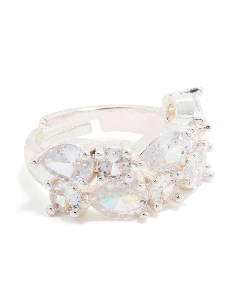 Silver Plated Cubic Zirconia Multi-Shaped Layered Ring