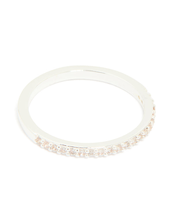 Silver Plated Cubic Zirconia Square & Band Rings 2-Pack