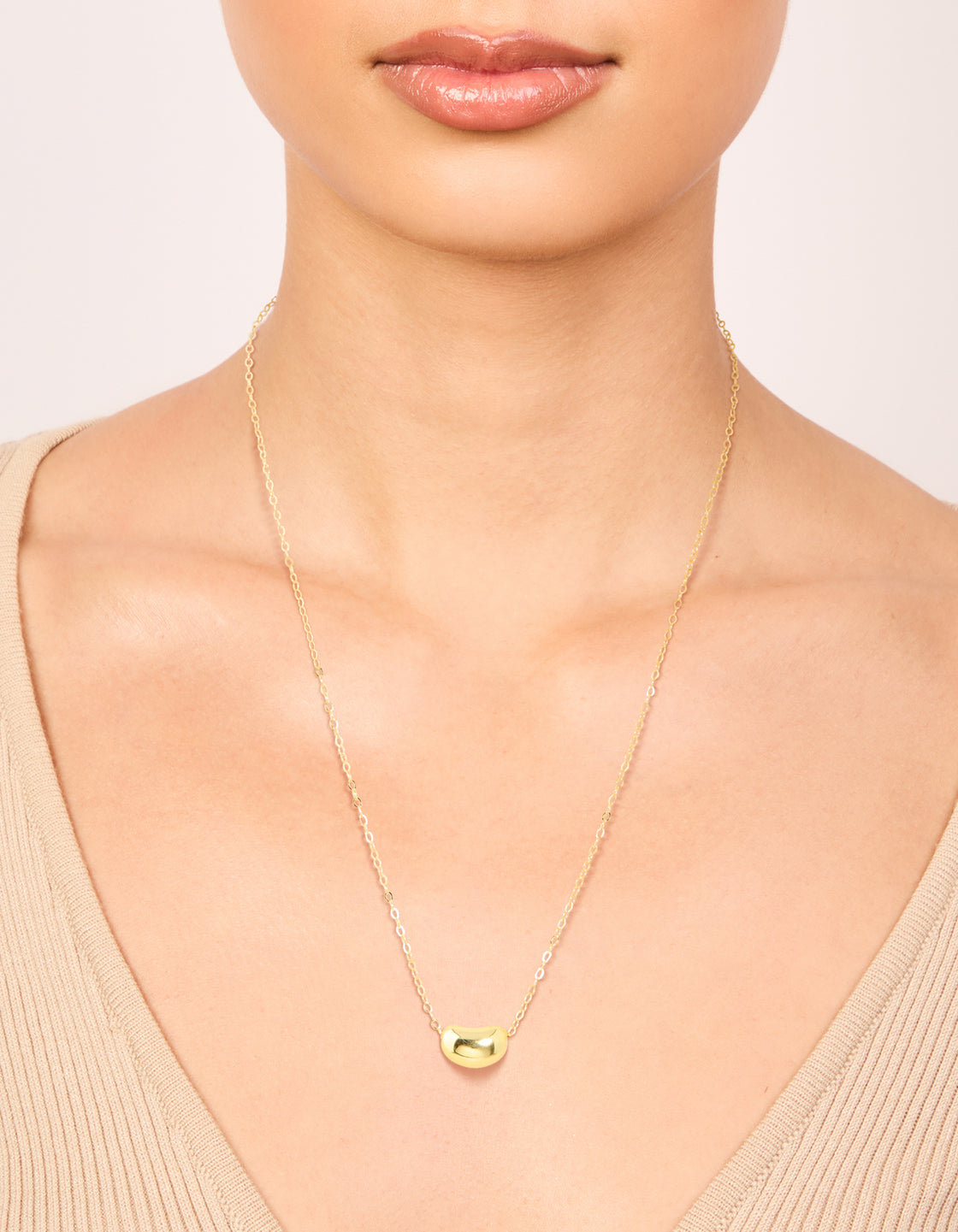 Gold Plated Sterling Silver Bean Pendant Necklace