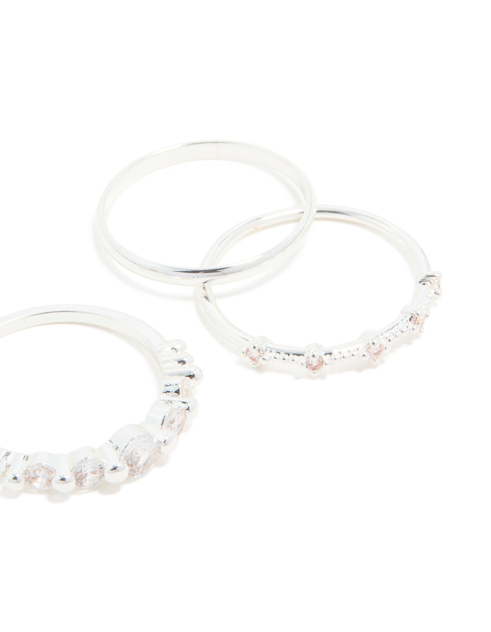 Silver Plated Dainty Cubic Zirconia Stacking Rings 5-Pack