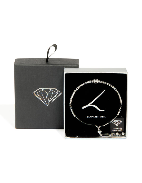 Silver Cubic Zirconia Tennis Toggle Bracelet