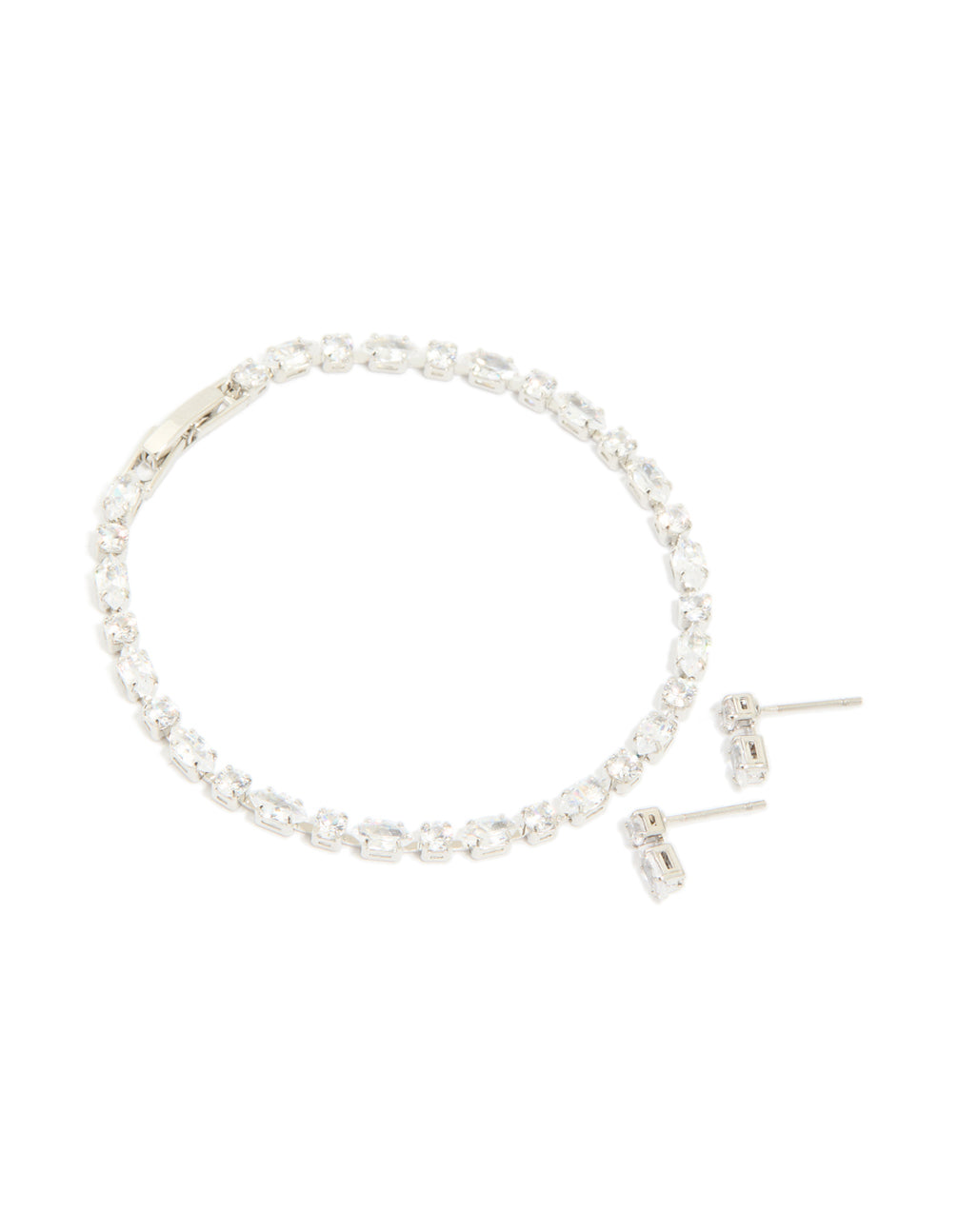 Silver Cubic Zirconia Tennis Bracelet & Earrings Set