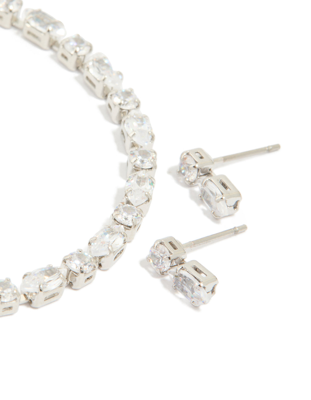 Silver Cubic Zirconia Tennis Bracelet & Earrings Set