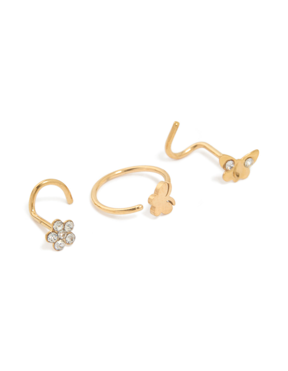 Gold Plated Surgical Steel Floral Nose Ring & Studs 3-Pack