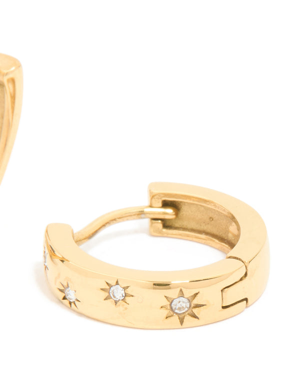Discover waterproof gold plated stainless steel diamante star clicker hoop earrings post detail view