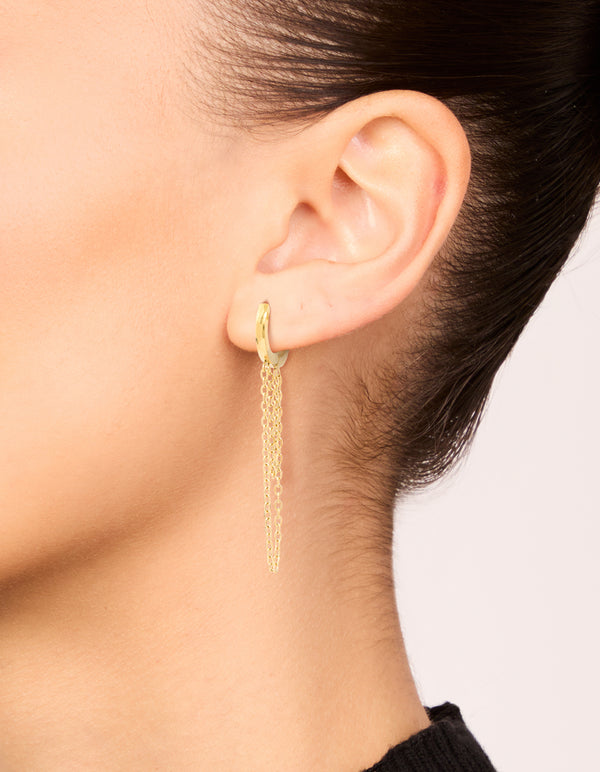 Waterproof Gold Plated Stainless Steel Layered Chain Huggie Earrings 10 MM