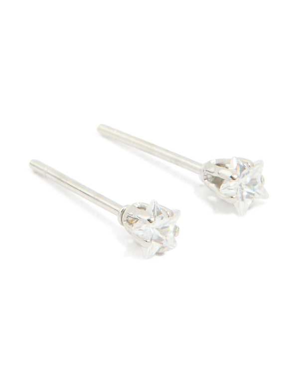 Waterproof Stainless Steel Prism Cubic Zirconia Star Stud Earrings 4 MM