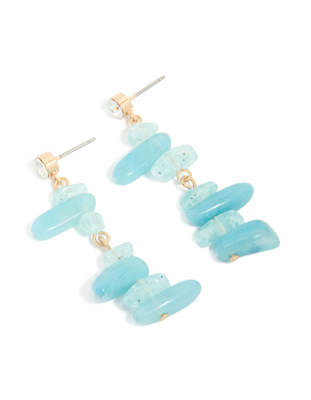 Gold Diamante & Blue Stone Chip Drop Earrings