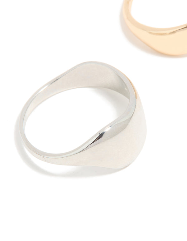 Mixed Metal Wide Wave Rings 2-Pack