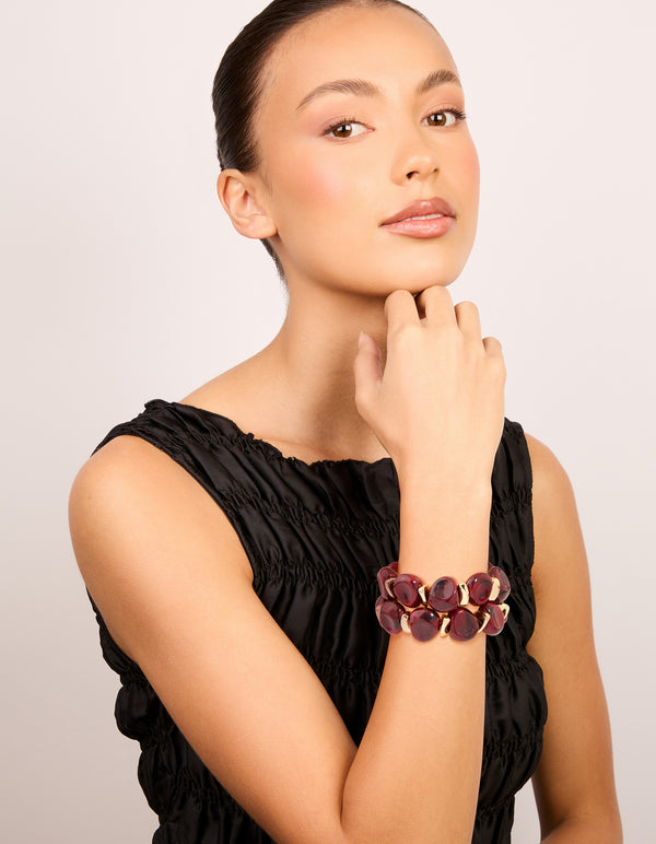 Red Acrylic & Gold Beaded Stretch Bracelets 2-Pack
