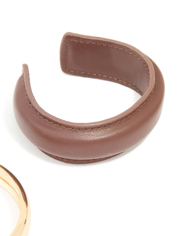 Brown PU Leather & Gold Wrist Cuffs Pack