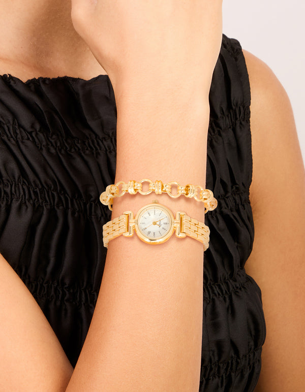 Gold Chain Bracelet & Watch Set