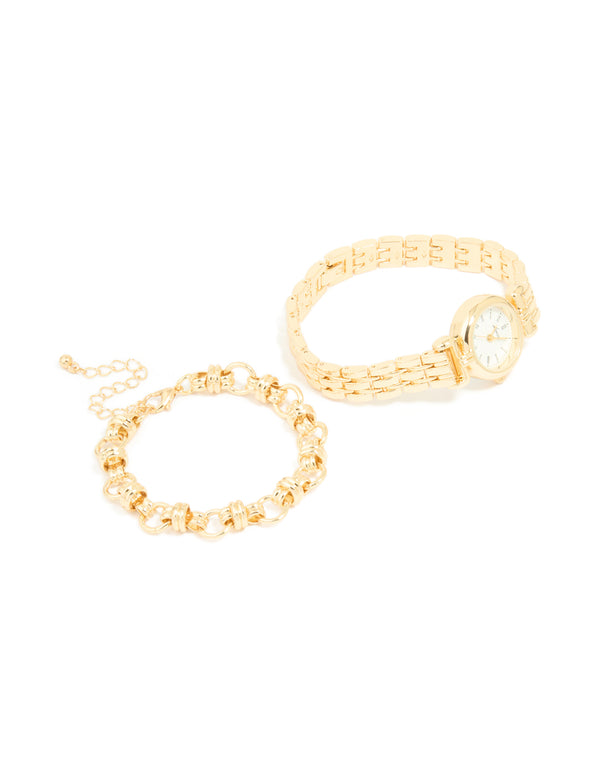 Gold Chain Bracelet & Watch Set