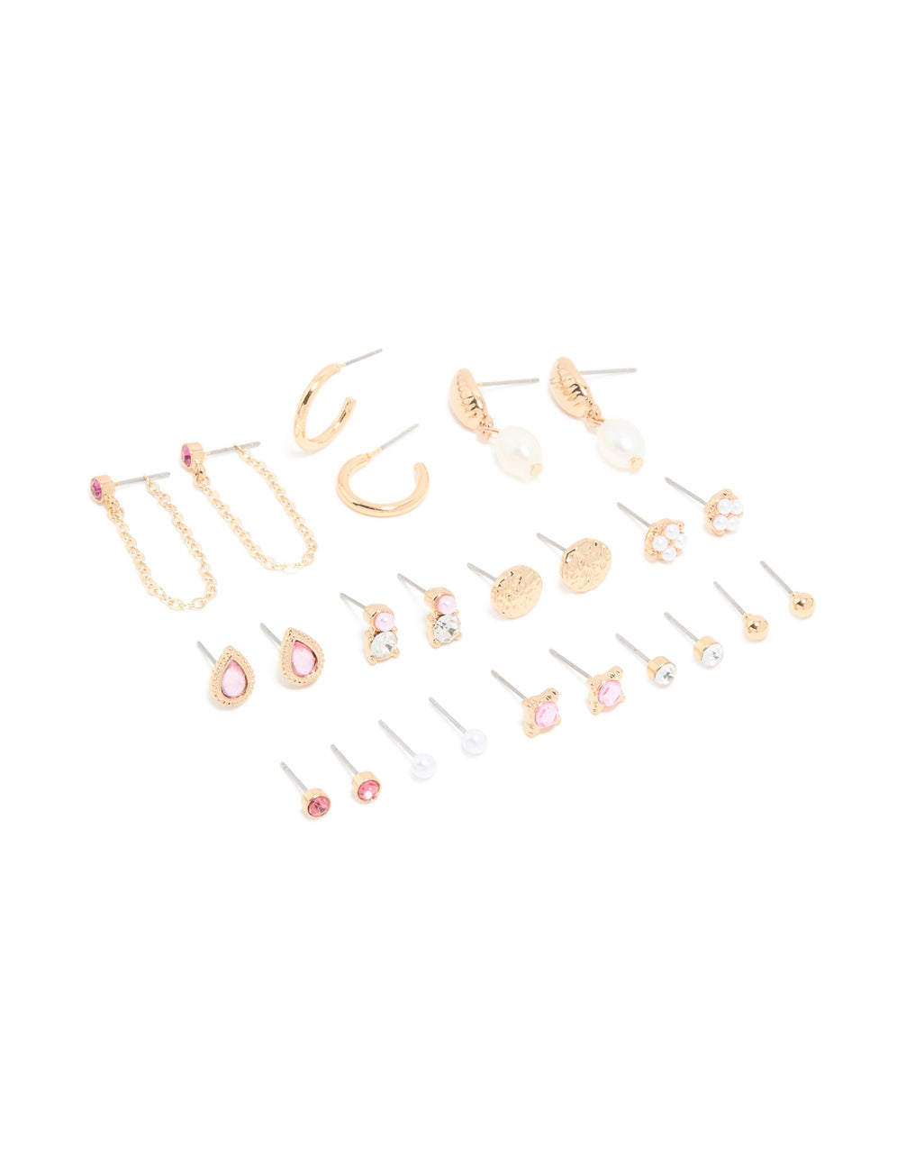 Gold Diamante & Chain Earrings 12-Pack