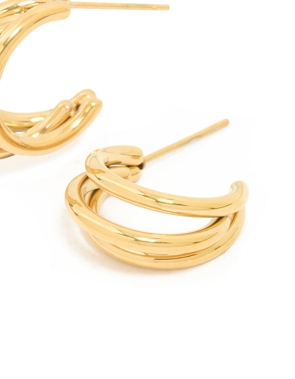 Waterproof Gold Plated Stainless Steel Illusion Hoop Earrings