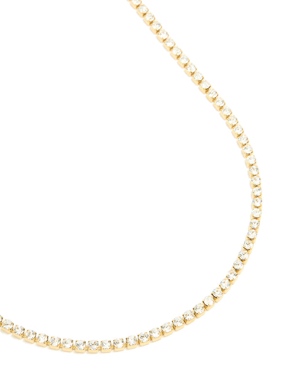 Waterproof Gold Plated Stainless Steel Cubic Zirconia Tennis Necklace