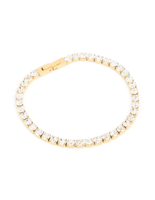 Waterproof Gold Plated Stainless Steel Cubic Zirconia Tennis Bracelet