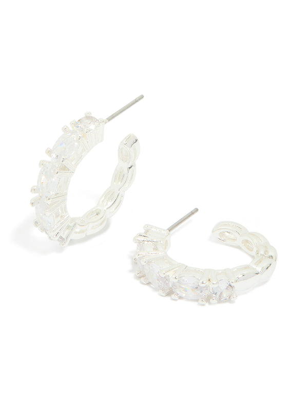 Silver Plated Cubic Zirconia Large Oval Hoop Earrings