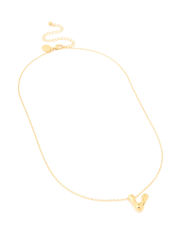 Waterproof Gold Plated Stainless Steel Large Bubble Letter V Necklace